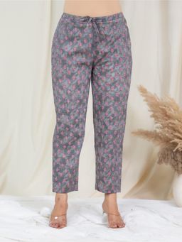 ARAMYA - Grey Soft Cotton Floral Pant for Women