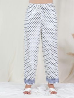ARAMYA - Off White Soft Cotton Printed Pant for Women