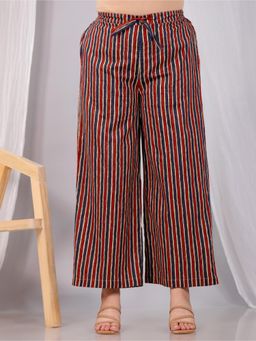 ARAMYA - Multi-Color Soft Cotton Striped Palazzo for Women