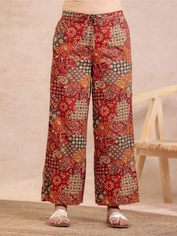 ARAMYA - Maroon Soft Cotton Floral Palazzo for Women