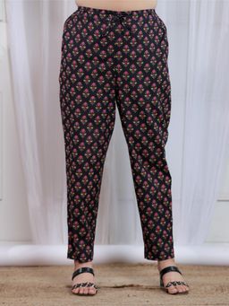 ARAMYA - Navy Blue Soft Cotton Floral Pant for Women