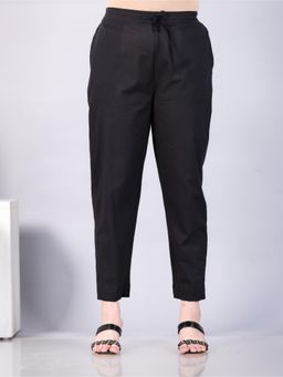ARAMYA - Black Soft Cotton Solid Pant for Women