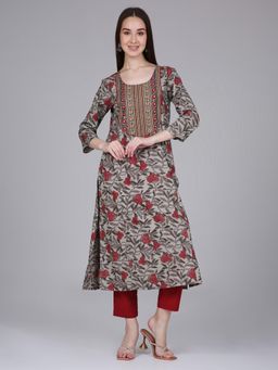 Saffron Threads - Rust Tropical Print Cotton Kurta