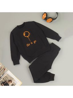 FUNKRAFTS - Kids Typographic Print Sweatshirt & Jogger Black (Set of 2)