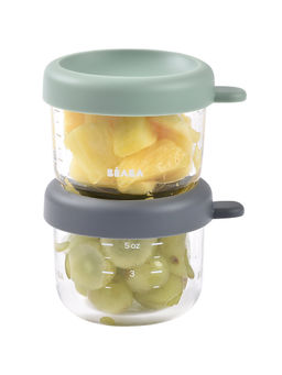 Beaba - Glass Storage Jar, 150ml, Set of 2, Sage Green & Mineral