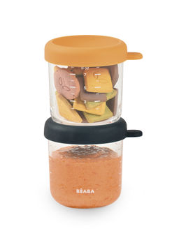 Beaba - Glass Storage Jar, 250ml, Set of 2, Night Blue & Honey