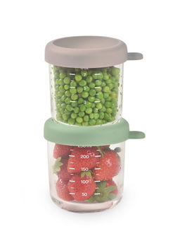 Beaba - Glass Storage Jar, 250ml, Set of 2, Sage Green & Gazelle