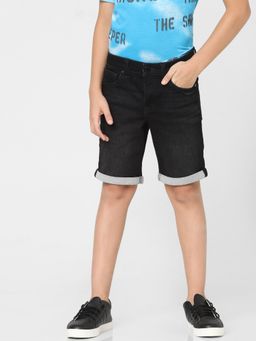 Jack & Jones Junior - Boys Black Mid Rise Denim Shorts