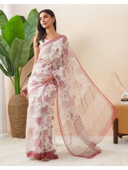 Fabindia - Natural Cotton Silk Hand Block Print Saree Without Blouse