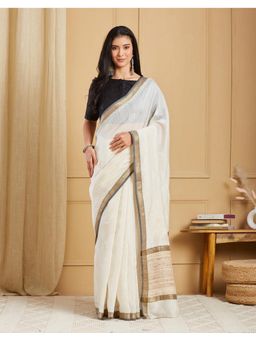 Fabindia - Natural Cotton Silk Blend Chikankari Saree Without Blouse