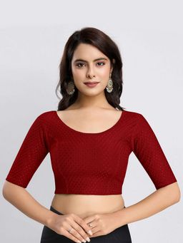 Trendmalls - Cotton Lycra Stretchable Comfy Round Neck Elbow Saree Maroon Blouse