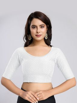 Trendmalls - Dobby Pure Cotton Elastin Stretchable Readymade White Blouse