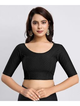 Trendmalls - Cotton Lycra Stretchable Comfy Round Neck Elbow Saree Black Blouse