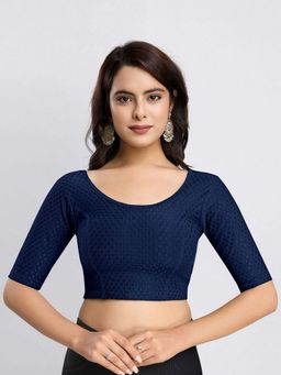 Trendmalls - Cotton Lycra Stretchable Round Neck Elbow Saree Navy Blue Blouse
