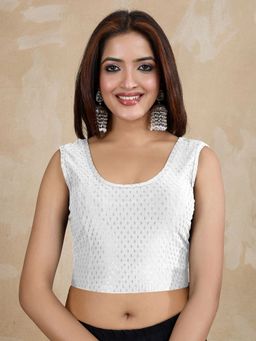 Trendmalls - White Dobby Pure Cotton Elastin Stretchable Readymade Blouse