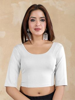 Trendmalls - White Pure Cotton Elastane Stretchable Readymade Blouse