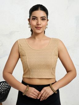Trendmalls - Polyester Elastane Zari Stretchable Ready To Wear Gold Blouse