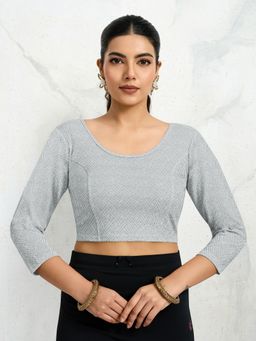 Trendmalls - Polyester Elastane Zari Stretchable Silver Ready To Wear Blouse