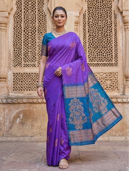 AMRUTKALA SAREES - Blue Designer Banarasi Silk Kanjivaram Solid Saree with Unstitched Blouse