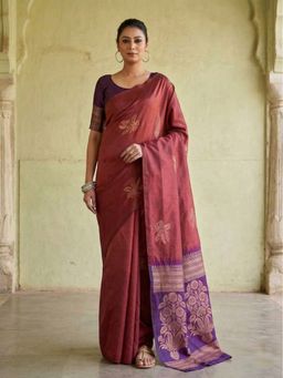 AMRUTKALA SAREES - Maroon Designer Banarasi Silk Kanjivaram Solid Saree with Unstitched Blouse