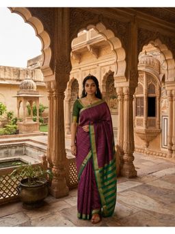 AMRUTKALA SAREES - Purple Banarasi Silk Kanjivaram Solid Saree with Unstitched Blouse