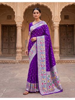 AMRUTKALA SAREES - Purple Designer Banarasi Silk Kanjivaram Solid Saree with Unstitched Blouse