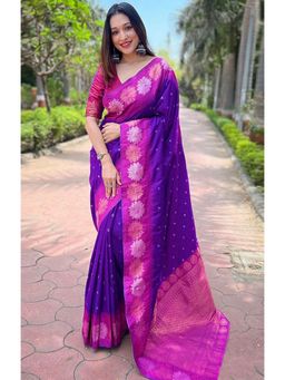 AMRUTKALA SAREES - Purple Banarasi Silk Kanjivaram Saree with Unstitched Blouse