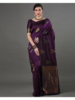 AMRUTKALA SAREES - Purple Banarasi Silk Kanjivaram Saree with Unstitched Blouse