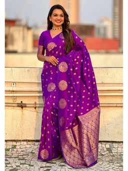 AMRUTKALA SAREES - Purple Designer Banarasi Silk Kanjivaram Saree with Unstitched Blouse