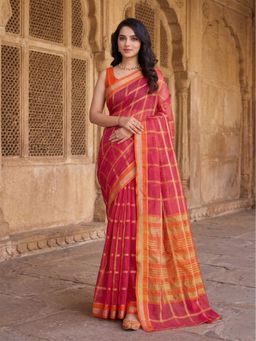 AMRUTKALA SAREES - Orange Designer Cotton Silk Kanjivaram Solid Saree with Unstitched Blouse