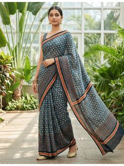 Ushvii - Indigo Printed Saree