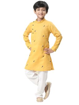 Manyavar - Boys Light Orange Embroidered Kurta Churidar (set Of 2)