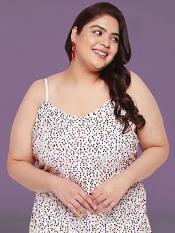 Martini - White Plus Size Multi Sequin Slit Curve Dress