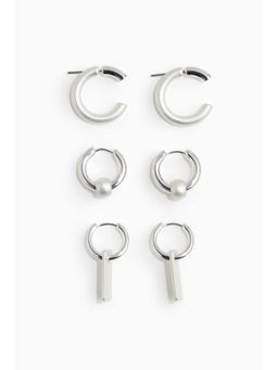 H&M - Men Silver 3 Pairs Hoop Earrings