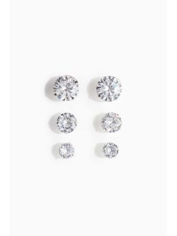 H&M - Men Silver 3 Pairs Rhinestone Earrings