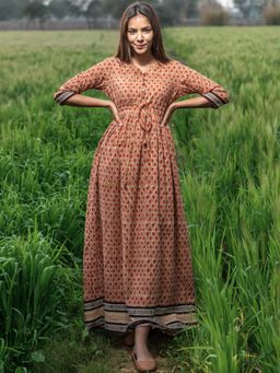 Sooti Syahi -
                  Earthen Bliss Block Printed Cotton Dress - 1