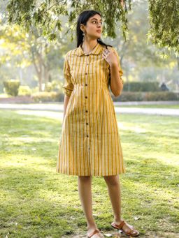 Sooti Syahi - Stripe N Stairs Block Printed Cotton Dress