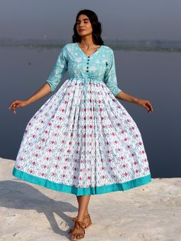 Sooti Syahi - The Geometrical Fusion Block Printed Cotton Dress