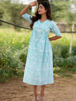 Sooti Syahi - Sapphire Surf Block Printed Cotton Dress
