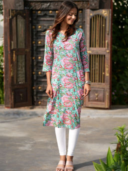 Sooti Syahi - Multi Lemonade Oasis Block Printed Cotton Kurta