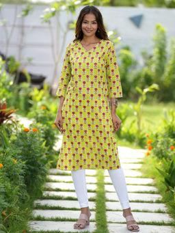 Sooti Syahi - Garnet Garden Block Printed Cotton Kurta