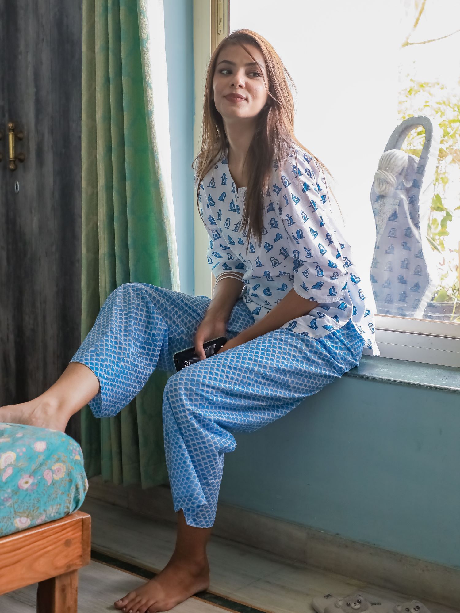 sooti syahi Day Dream Block Printed Cotton Top and Pant (Set of 2)-picture-44
