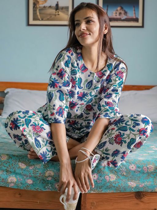 Buy Sooti Syahi Spring Whisper Block Printed Cotton Top and Pant