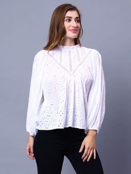 AMAGYAA - Women White Self Design Top