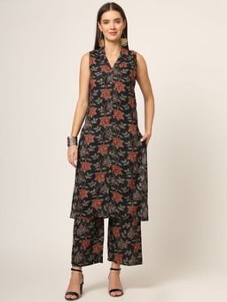 Divena - Black Printed Rayon Fabric Straight Kurta with Pant (Set of 2)