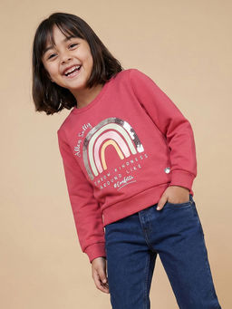 Allen Solly Junior - Girls Pink Graphic Regular Fit Sweatshirt