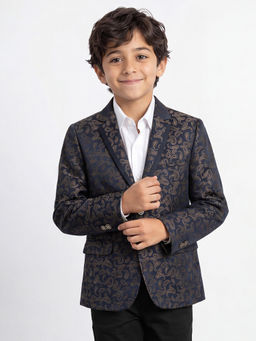 Allen Solly Junior - Boys Navy Blue Printed Regular Fit Blazer