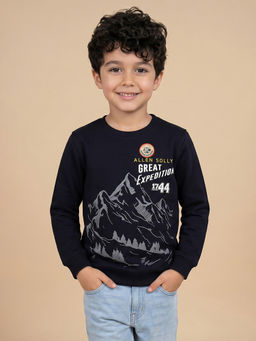 Allen Solly Junior - Allen Solly Boys Black Graphic Print Regular Fit Sweatshirt