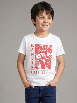 Allen Solly - Boys White Regular Fit Print Crew Neck T-Shirt