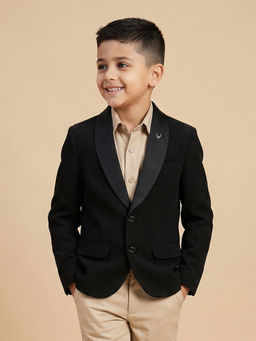 Allen Solly - Boys Black Solid Regular Fit Blazer
